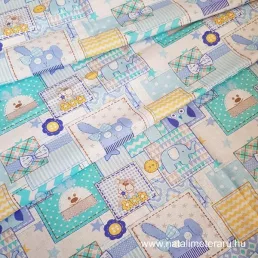 Kék-zöld patchwork gyerekmintás pamut batiszt