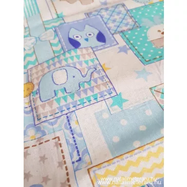 Kék-zöld patchwork gyerekmintás pamut batiszt