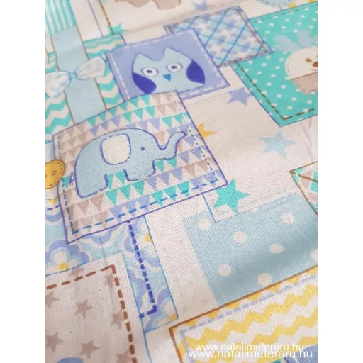 Kék-zöld patchwork gyerekmintás pamut batiszt