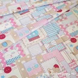 Rózsaszín patchwork gyerekmintás pamut batiszt