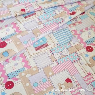 Rózsaszín patchwork gyerekmintás pamut batiszt