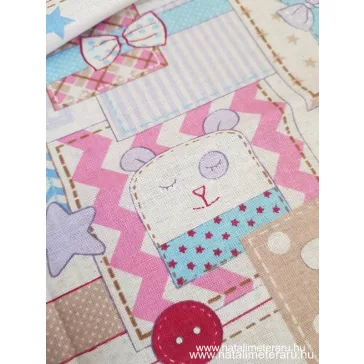 Rózsaszín patchwork gyerekmintás pamut batiszt