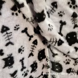   Levendula lila alapon fekete cica, csont, halcsont, mancs minta -  rövid szálú műszőrme