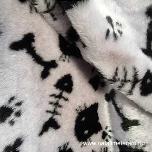 Levendula lila alapon fekete cica, csont, halcsont, mancs minta -  rövid szálú műszőrme