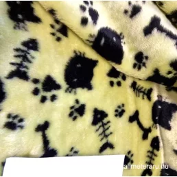   Citromzöld alapon fekete cica, csont, halcsont, mancs minta -  rövid szálú műszőrme