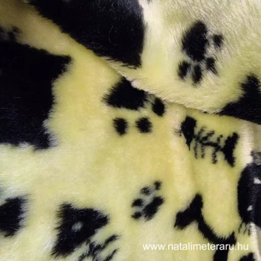 Citromzöld alapon fekete cica, csont, halcsont, mancs minta -  rövid szálú műszőrme