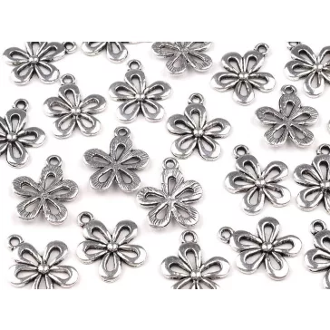   Fém medál / cipzár húzóka virág 15x18 mm - 2 platina (10 db-os csomagolás)