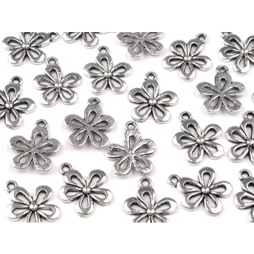   Fém medál / cipzár húzóka virág 15x18 mm - 2 platina (50 db-os csomagolás)