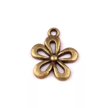   Fém medál / cipzár húzóka virág 15x18 mm - 2 platina (50 db-os csomagolás)