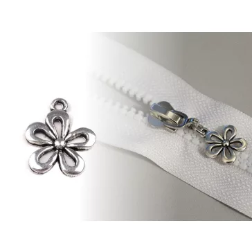   Fém medál / cipzár húzóka virág 15x18 mm - 2 platina (200 db-os csomagolás)