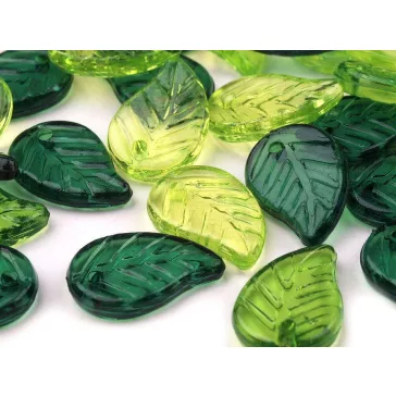   Műanyag levélke gyöngy vegyes 9x14 mm átlátszó - zöld mix (200 g-os csomagolás)