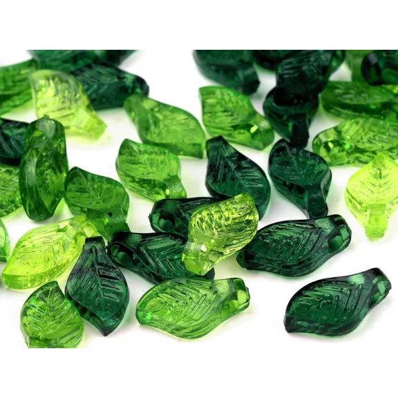 Műanyag levélke gyöngy vegyes 5x10mm átlátszó - 2 mix zöld (500 g-os csomagolás) Műanyag levélke gyöngy vegyes 5x10mm átlátszó - 2 mix zöld (500 g-os csomagolás)