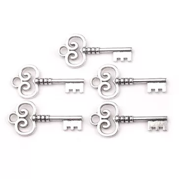   Tibeti fityegő KULCS 19x40 mm - platina (100 db-os csomagolás)