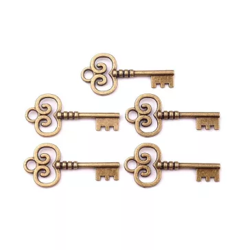   Tibeti fityegő KULCS 19x40 mm - ósárgaréz (100 db-os csomagolás)
