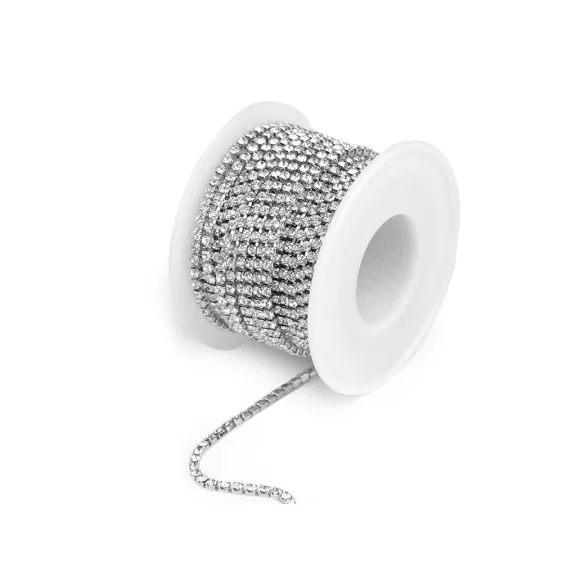 Kristály strasszlánc folyóméter 2,4 mm szélessége - 1 crystal ezüst Kristály strasszlánc folyóméter 2,4 mm szélessége - 1 crystal ezüst