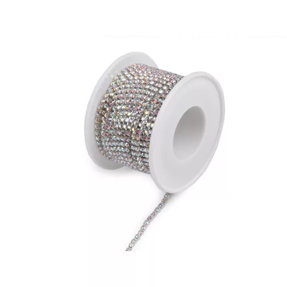 Kristály strasszlánc folyóméter 2,4 mm szélessége - 9 crystal AB ezüst Kristály strasszlánc folyóméter 2,4 mm szélessége - 9 crystal AB ezüst