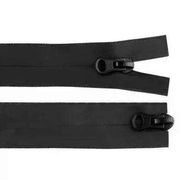  Vízálló cipzár No 5 hossza 90 cm spirálos matt 2 futó / kétutú - fekete (25 db-os csomagolás)
