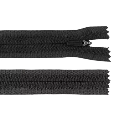   Rejtett spirál cipzár No. 3 25 cm hosszú, kültéri ruházathoz és kiegészítőkhöz, semi-lock záródással - 322 fekete (25 db-os csomagolás)