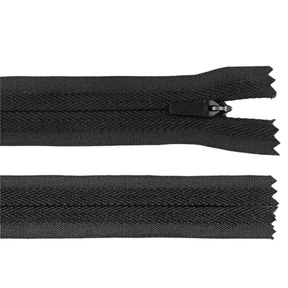 Rejtett spirál cipzár No. 3 25 cm hosszú, kültéri ruházathoz és kiegészítőkhöz, semi-lock záródással - 322 fekete (25 db-os csomagolás) Rejtett spirál cipzár No. 3 25 cm hosszú, kültéri ruházathoz és kiegészítőkhöz, semi-lock záródással - 322 fekete (25 db-os csomagolás)