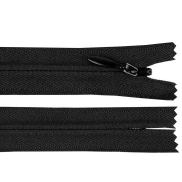   Rejtett spirál cipzár YKK 4-es méretű 65 cm-es - 580 fekete (20 db-os csomagolás)