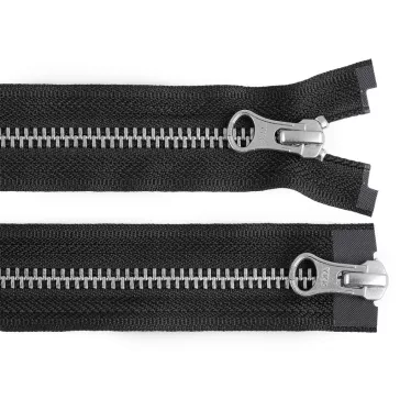   Fém cipzár YKK No 5 bontható 2 csúszóka 50 cm bőr kabátba duplanyitású - fekete nikkel (25 db-os csomagolás)