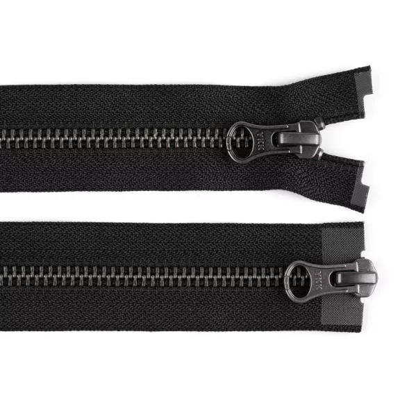 Fém cipzár YKK No 5 bontható 2 csúszóka 60 cm bőr kabátba duplanyitású - fekete fekete nikkel (1 db-os csomagolás) Fém cipzár YKK No 5 bontható 2 csúszóka 60 cm bőr kabátba duplanyitású - fekete fekete nikkel (1 db-os csomagolás)