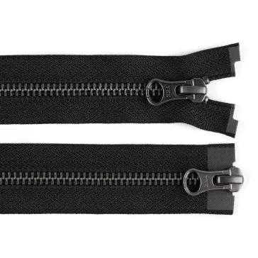  Fém cipzár YKK No 5 bontható 2 csúszóka 70 cm bőr kabátba duplanyitású - fekete fekete nikkel (25 db-os csomagolás)