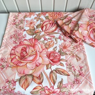   Festői virágok, 3 darabos konyharuha+asztalifutó 1,2 szett (lazac)