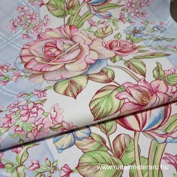   Painterly flowers blue on a background, 50 cm wide heavyweight fabric
