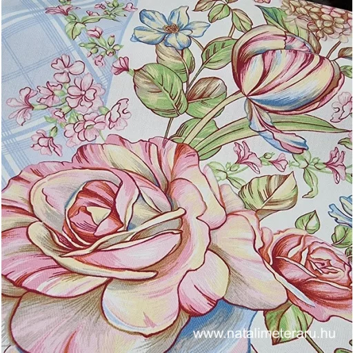 Festői virágok kék alapon, 50 cm széles vastag szövet