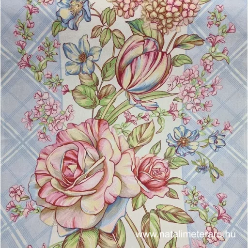 Festői virágok kék alapon, 50 cm széles vastag szövet