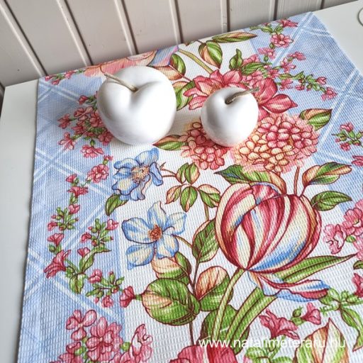 Festői virágok, 3 darabos konyharuha+asztalifutó 1,2 szett (világoskék)