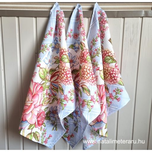 Festői virágok, 3 darabos konyharuha+asztalifutó 1,2 szett (világoskék)