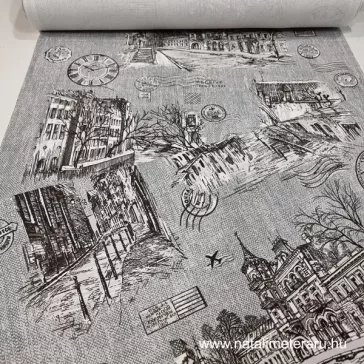 Grey city images patterned 50 cm wide cotton fabric