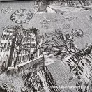 Grey city images patterned 50 cm wide cotton fabric