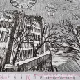 Grey city images patterned 50 cm wide cotton fabric