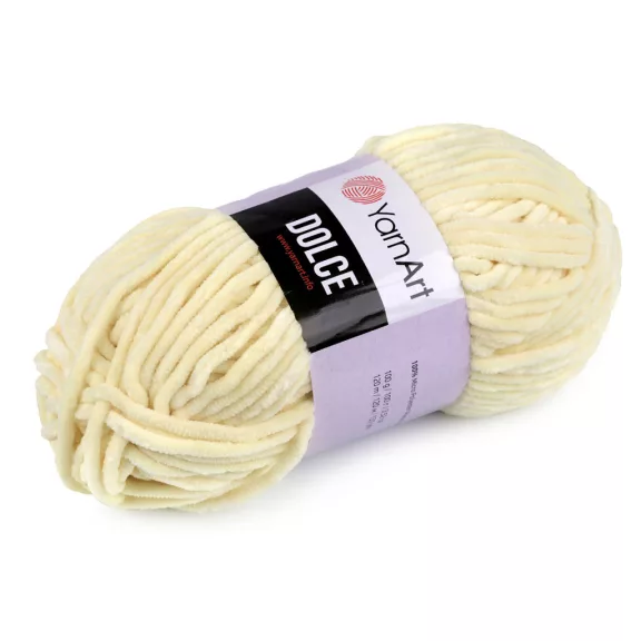 Zsenília kötőfonal Dolce 100 g - 29 (783) krémszín (5 db-os csomagolás) Zsenília kötőfonal Dolce 100 g - 29 (783) krémszín (5 db-os csomagolás)