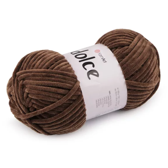 Zsenília kötőfonal Dolce 100 g - 38 (791) dióbarna (5 db-os csomagolás) Zsenília kötőfonal Dolce 100 g - 38 (791) dióbarna (5 db-os csomagolás)