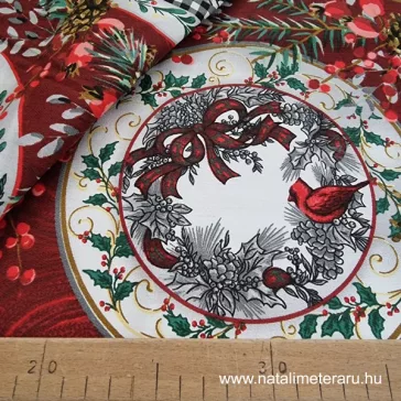 Bordó, karácsonyi mintás,50cm széles pamutvászon