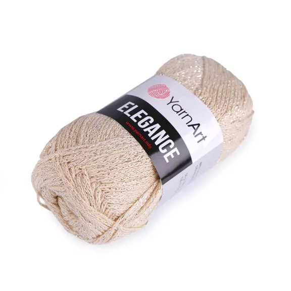 Pamut kötőfonal Elegance metál cérnával 50 g - 2 (119) világos bézs ezüst (5 db-os csomagolás) Pamut kötőfonal Elegance metál cérnával 50 g - 2 (119) világos bézs ezüst (5 db-os csomagolás)