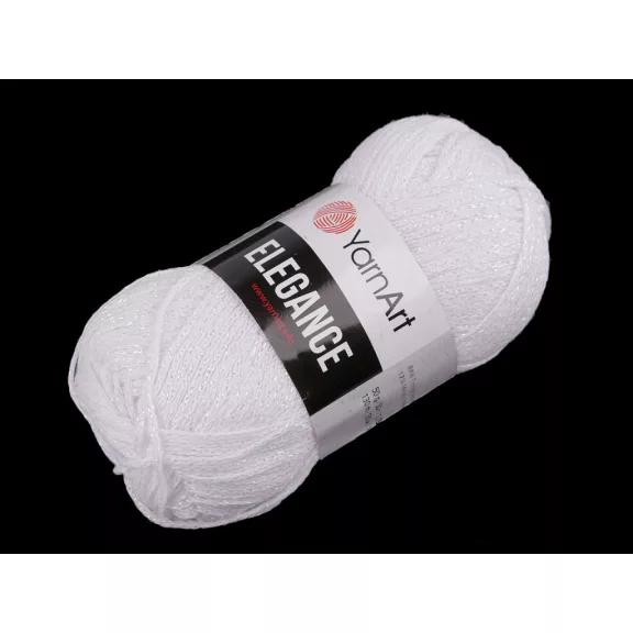 Pamut kötőfonal Elegance metál cérnával 50 g - 9 (117) fehér AB (1 db-os csomagolás) Pamut kötőfonal Elegance metál cérnával 50 g - 9 (117) fehér AB (1 db-os csomagolás)