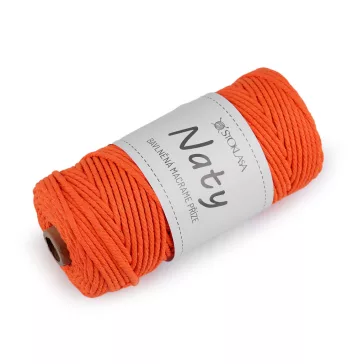   Pamut kötő fonal macrame Naty Ø3 mm szálak szétfésülhető - 8 narancssárga (3 db-os csomagolás)