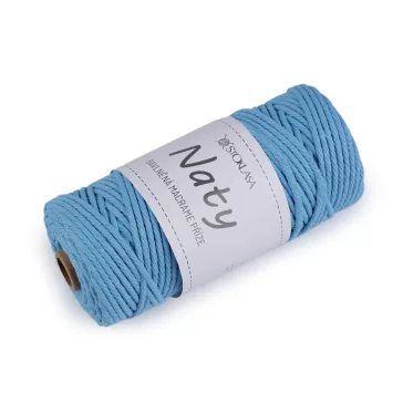   Pamut kötő fonal macrame Naty Ø3 mm szálak szétfésülhető - 15 azúrkék (3 db-os csomagolás)