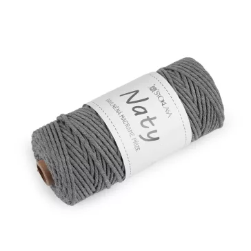   Pamut kötő fonal macrame Naty Ø3 mm szálak szétfésülhető - 20 szürke (3 db-os csomagolás)