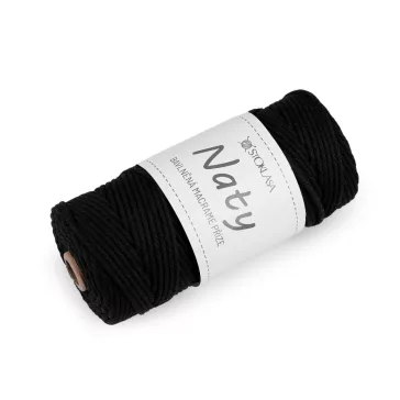   Pamut kötő fonal macrame Naty Ø3 mm szálak szétfésülhető - 21 fekete (3 db-os csomagolás)