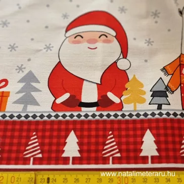  Mikulás, jegesmedve fehér alapon karácsonyi 50 cm-es pamutvászon