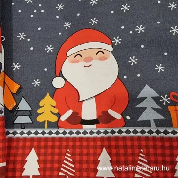   Mikulás, jegesmedve szürke alapon karácsonyi 50 cm-es pamutvászon
