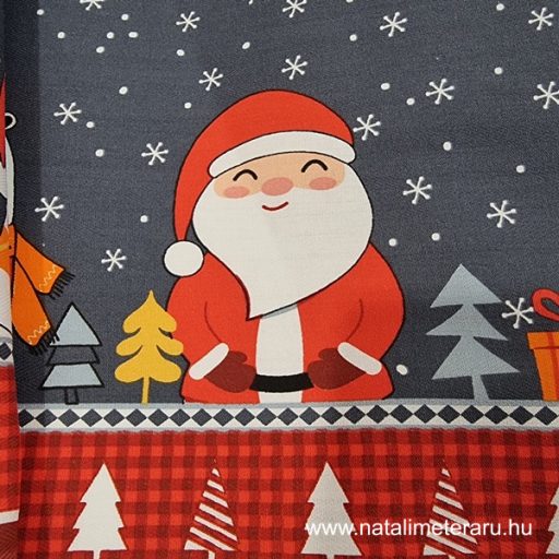 Mikulás, jegesmedve szürke alapon karácsonyi 50 cm-es pamutvászon