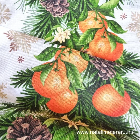 Karácsonyi mandarinok 50 cm széles darázs szövet - 1,7 méteres darab Karácsonyi mandarinok 50 cm széles darázs szövet - 1,7 méteres darab