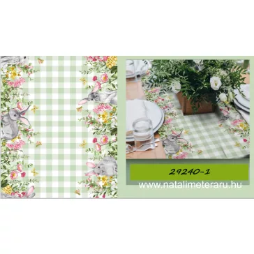 Easter bunny,green checked table runner 1,2x0,5m